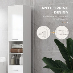 Kleankin Tall Narrow Bathroom Storage Cabinet Cupboard W/ Cabinets, White - thumbnail 5