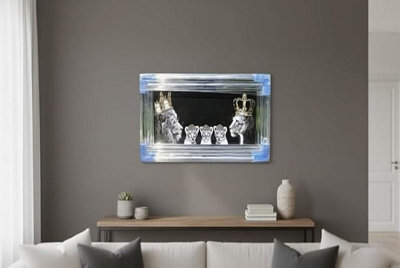 Biznest 3D Liquid Glitter Art Work Mirrored Frame Lion Royal Family Golden Wall Hung Glass 85 X 45 Cm (3 Baby Girl Cubs)