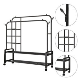 Living And Home Freestanding Metal Clothes Rail With Wheels Bottom Rack And Side Hooks Black - thumbnail 6