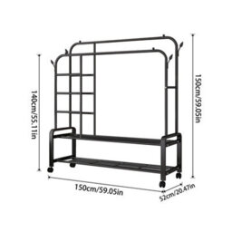 Living And Home Freestanding Metal Clothes Rail With Wheels Bottom Rack And Side Hooks Black - thumbnail 7