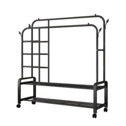 Living And Home Freestanding Metal Clothes Rail With Wheels Bottom Rack And Side Hooks Black - thumbnail 5