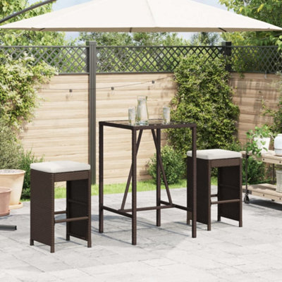 Berkfield Garden Bar Stools With Cushions 2 Pcs Brown Poly Rattan - image 1
