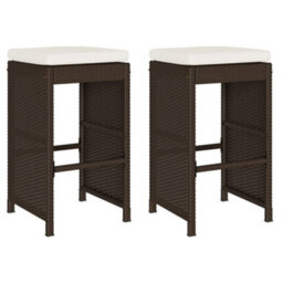 Berkfield Garden Bar Stools With Cushions 2 Pcs Brown Poly Rattan - thumbnail 2