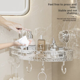 1 Pack Square suction cup corner shelf transparent grey for bathroom toilet, no drilling required - thumbnail 2