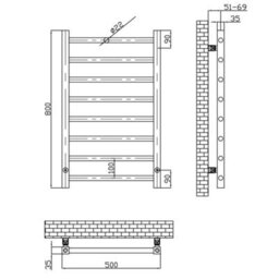 Bubly Bathrooms Vibe 800 X 500mm Gunmetal Heated Towel Radiator - Modern Ladder Rail - thumbnail 3