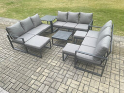 Fimous Aluminium Outdoor Garden Furniture Set Patio Lounge Sofa With Coffee Table Side Table 3 Footstools Conservatory Set - thumbnail 1