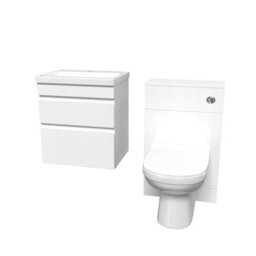 Nes Home White Wall Hung 500mm Vanity Unit 2 Drawer With Wc Unit & Btw Toilet - thumbnail 5
