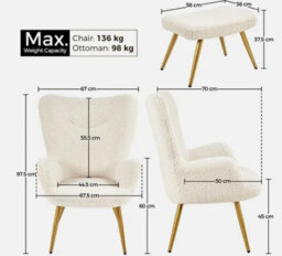 Accent Chair And Ottoman Set Armchair With Footstool With Golden Metal Legs - thumbnail 4