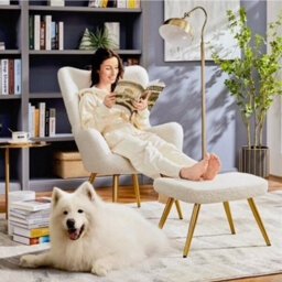 Accent Chair And Ottoman Set Armchair With Footstool With Golden Metal Legs - thumbnail 5