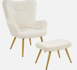 Accent Chair And Ottoman Set Armchair With Footstool With Golden Metal Legs