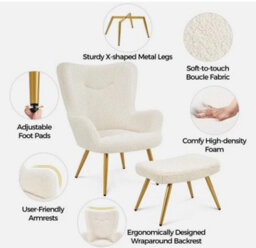 Accent Chair And Ottoman Set Armchair With Footstool With Golden Metal Legs - thumbnail 7