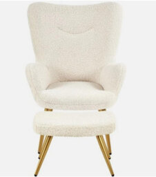 Accent Chair And Ottoman Set Armchair With Footstool With Golden Metal Legs - thumbnail 2
