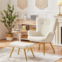 Accent Chair And Ottoman Set Armchair With Footstool With Golden Metal Legs - thumbnail 3