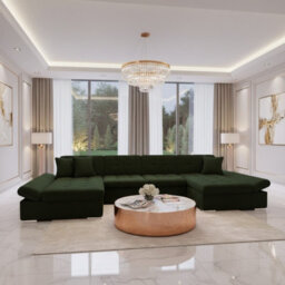 Alia Living Room Sleeper Corner Sofa Polyurethane Foam Wave Spring Wood Frame 360X160X75Cm Green