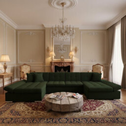 Alia Living Room Sleeper Corner Sofa Polyurethane Foam Wave Spring Wood Frame 360X160X75Cm Green - thumbnail 2