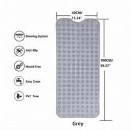 Oxford Homeware Suction Cups Gripper Shower Bath Mat Machine Washable Anti Mould And Mildew Bathroom Mat (Grey, 40X100Cm) - thumbnail 7
