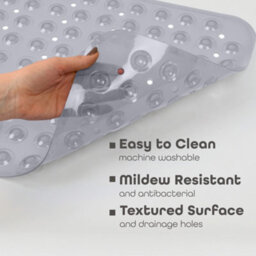 Oxford Homeware Suction Cups Gripper Shower Bath Mat Machine Washable Anti Mould And Mildew Bathroom Mat (Grey, 40X100Cm) - thumbnail 4
