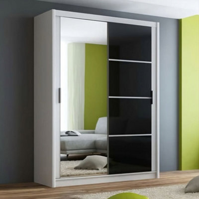 Arte Contemporary White & Black Sliding Door Wardrobe 150Cm - Mirrored Modern Storage - image 1