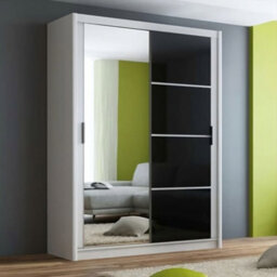 Arte Contemporary White & Black Sliding Door Wardrobe 150Cm - Mirrored Modern Storage - thumbnail 1