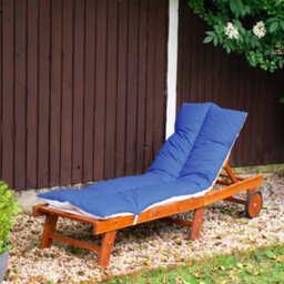190X60Cm Sun Lounger Cushion, Polycotton Royal Blue Top, Elastic Straps, Multi-Use Garden, Patio, Camping, Uk Made (Pack Of 2) - thumbnail 3