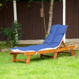 190X60Cm Sun Lounger Cushion, Polycotton Royal Blue Top, Elastic Straps, Multi-Use Garden, Patio, Camping, Uk Made (Pack Of 2) - thumbnail 2