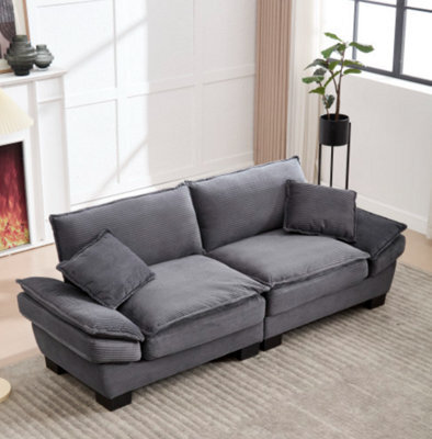 Matteo Oversized Modern 2 Seater Oversized Corduroy Loveseat Sofa Deep Seat Comfy Corduroy Sofa Couch- Dark Gray - image 1