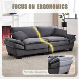 Matteo Oversized Modern 2 Seater Oversized Corduroy Loveseat Sofa Deep Seat Comfy Corduroy Sofa Couch- Dark Gray - thumbnail 2