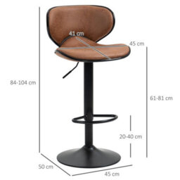 Bar Stool Set Of 2 Microfiber Cloth Adjustable Armless Chairs Brown - thumbnail 2
