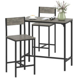 Bar Table And Stools Set, Kitchen Table And 2 Chairs With Backrest, Footrest - thumbnail 1