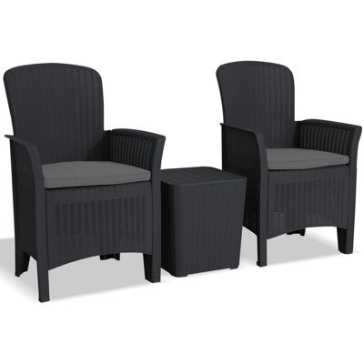 Centurion Supports Ophelia 3-Piece Rattan Garden Furniture High Back Armchair Set With Side Table In Black - image 1
