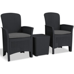 Centurion Supports Ophelia 3-Piece Rattan Garden Furniture High Back Armchair Set With Side Table In Black - thumbnail 1