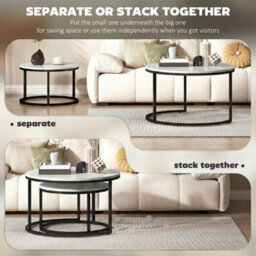 Homcom 2 Pcs Stacking Coffee Table Set Steel Frame, Marble White - thumbnail 5