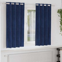 Berkfield Blackout Curtains With Eyelets 2 Pcs Dark Blue Velvet - thumbnail 1