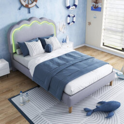 Matteo Grey Upholstered Led Bed Frame - 3Ft Single - thumbnail 1