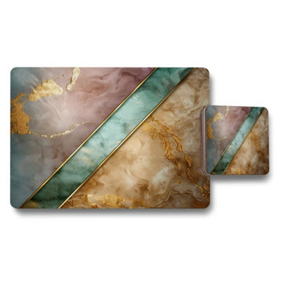 Benjamin Tate Design Marble Vein Luxe Placemat And Coaster Set With Gold Accents Limited Edition Artwork - image 1