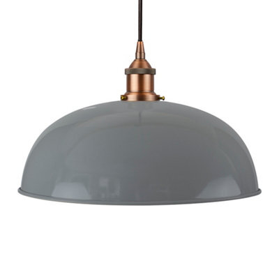 French Grey Worcester Painted Dome Pendant Light With Matt Antique Copper Lamp Holder And Black Round Cable - Se Home - image 1