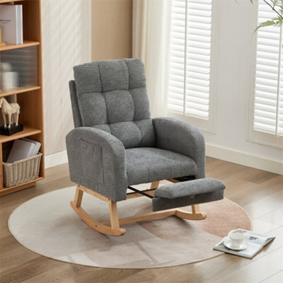 Abrihome Grey Waffle Fabric Rocking Chair With Adjustable Footrest & Side Pockets - image 1