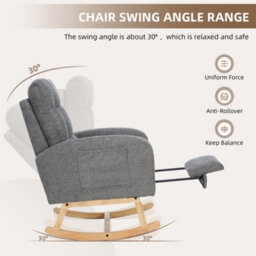 Abrihome Grey Waffle Fabric Rocking Chair With Adjustable Footrest & Side Pockets - thumbnail 2