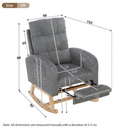 Abrihome Grey Waffle Fabric Rocking Chair With Adjustable Footrest & Side Pockets - thumbnail 6