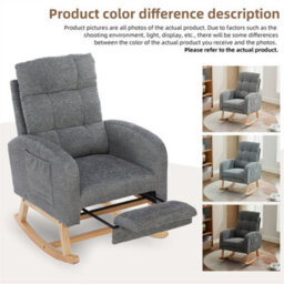 Abrihome Grey Waffle Fabric Rocking Chair With Adjustable Footrest & Side Pockets - thumbnail 5