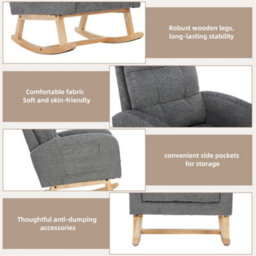 Abrihome Grey Waffle Fabric Rocking Chair With Adjustable Footrest & Side Pockets - thumbnail 4