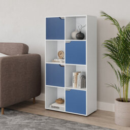 Urbn-Living Urbnliving 119Cm Height 8 Cube White Bookcase 4 Blue Door Display Shelf Storage Cupboard Shelving - thumbnail 2