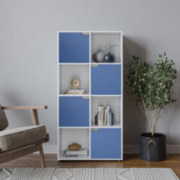 Urbn-Living Urbnliving 119Cm Height 8 Cube White Bookcase 4 Blue Door Display Shelf Storage Cupboard Shelving