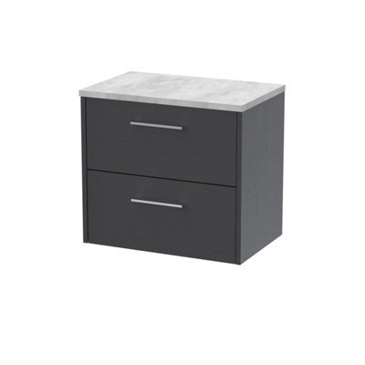 Balterley Winshill Contemporary 2 Drawer Wall Hung Vanity Unit With Laminate Worktop, Woodgrain Dark Grey, 600mm - image 1