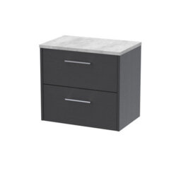 Balterley Winshill Contemporary 2 Drawer Wall Hung Vanity Unit With Laminate Worktop, Woodgrain Dark Grey, 600mm