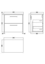 Balterley Winshill Contemporary 2 Drawer Wall Hung Vanity Unit With Laminate Worktop, Woodgrain Dark Grey, 600mm - thumbnail 2