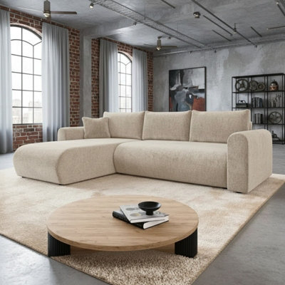 Universal Corner Sofa Bed With Storage Profiled Comfort Modern Fabric Left Or Right Hand 212 122Cm Sleeping Area Beige - image 1