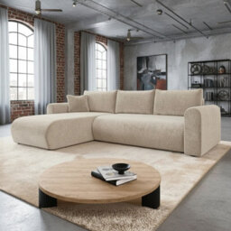 Universal Corner Sofa Bed With Storage Profiled Comfort Modern Fabric Left Or Right Hand 212 122Cm Sleeping Area Beige