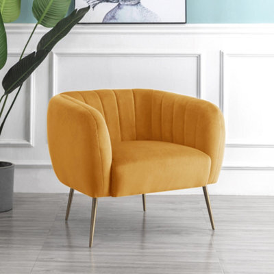 Matilda 84Cm Wide Yellow Ruched Back Velvet Accent Chair With Brass Coloured Steel Legs