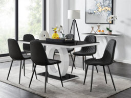 Furniturebox Giovani Rectangular 6 Seat White High Gloss Unique Halo Dining Table Black Glass Top 6 Black Faux Leather Black Leg Corona Chairs - thumbnail 1